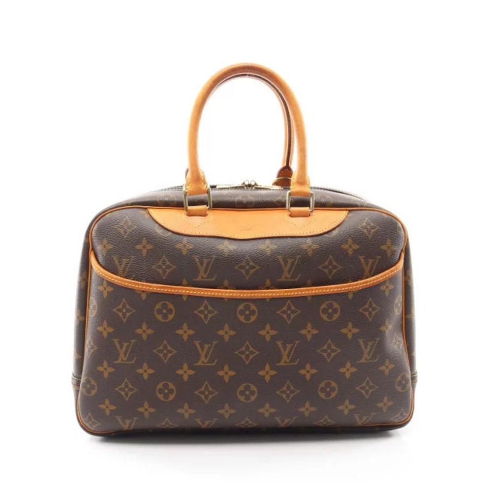 Louis Vuitton Deauville Bowling Vanity Handbag Canvas Leather Monogram Brown